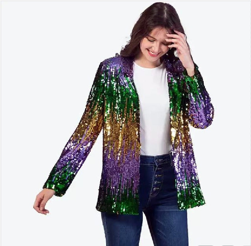 Damen Glitzernde Paillettenjacke mit offenem Schnitt und langem Arm Drune