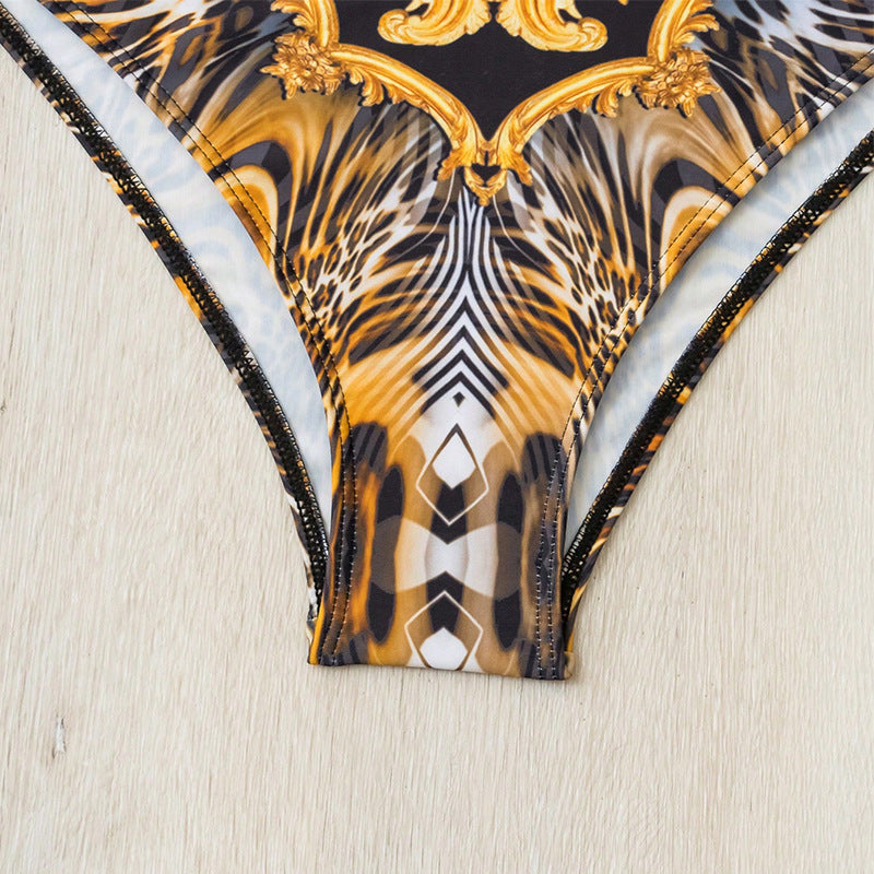 Damen Einteiler Badeanzug mit elegantem Tiermotiv und Rüschendetails Drune