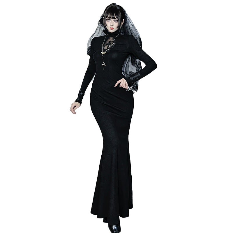 Damen Elegantes langes Abendkleid im viktorianischen Stil mit Spitzenakzenten Drune