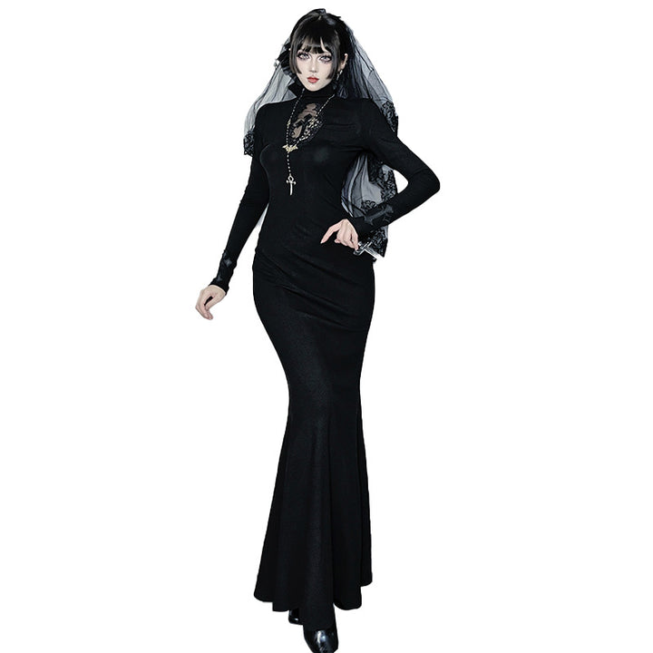 Damen Elegantes langes Abendkleid im viktorianischen Stil mit Spitzenakzenten Drune