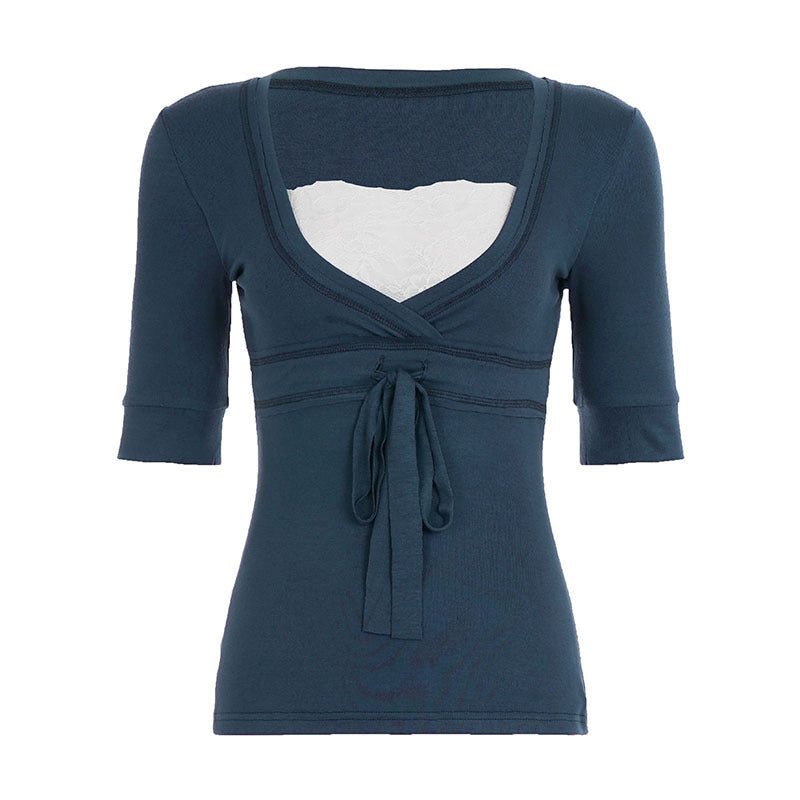 Damen Wickeloberteil mit raffinierter Frontschnürung und eleganten Ärmelabschlüssen Drune