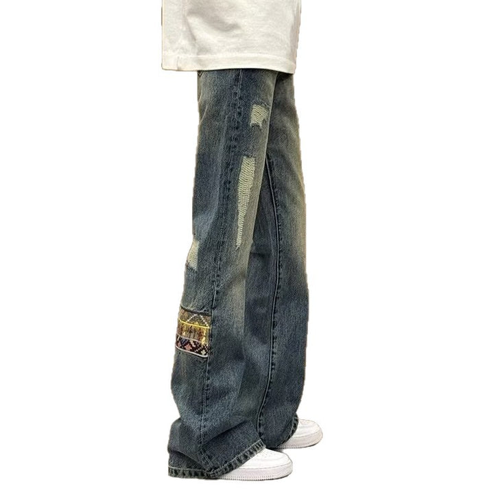 Herren trendige Jeans im lässigen Bootcut-Stil mit einzigartigen Applikationen Drune