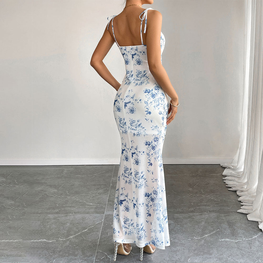 Damen Maxikleid mit Blumenmuster und zarten Rüschendetails Drune