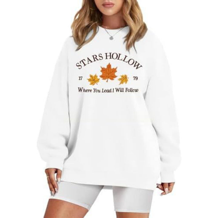 Damen Sweatshirt mit weitem Schnitt und dekorativem Herbstmotiv Drune