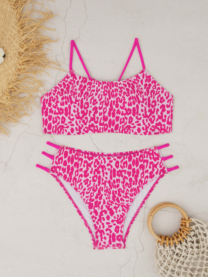 Damen Leopardenmuster Bikini-Set mit sportlichen Details Drune