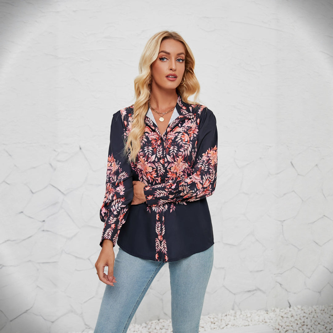 Damen Elegante Bluse mit floralem Design und voluminösen Ärmeln Drune