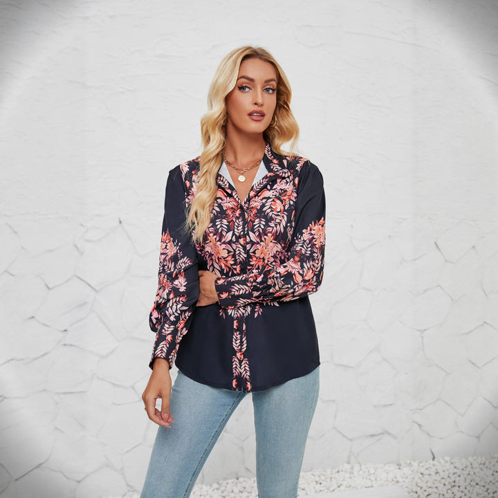 Damen Elegante Bluse mit floralem Design und voluminösen Ärmeln Drune