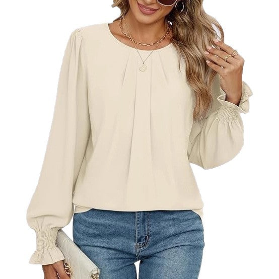 Damen elegante Bluse mit Puffärmeln Drune