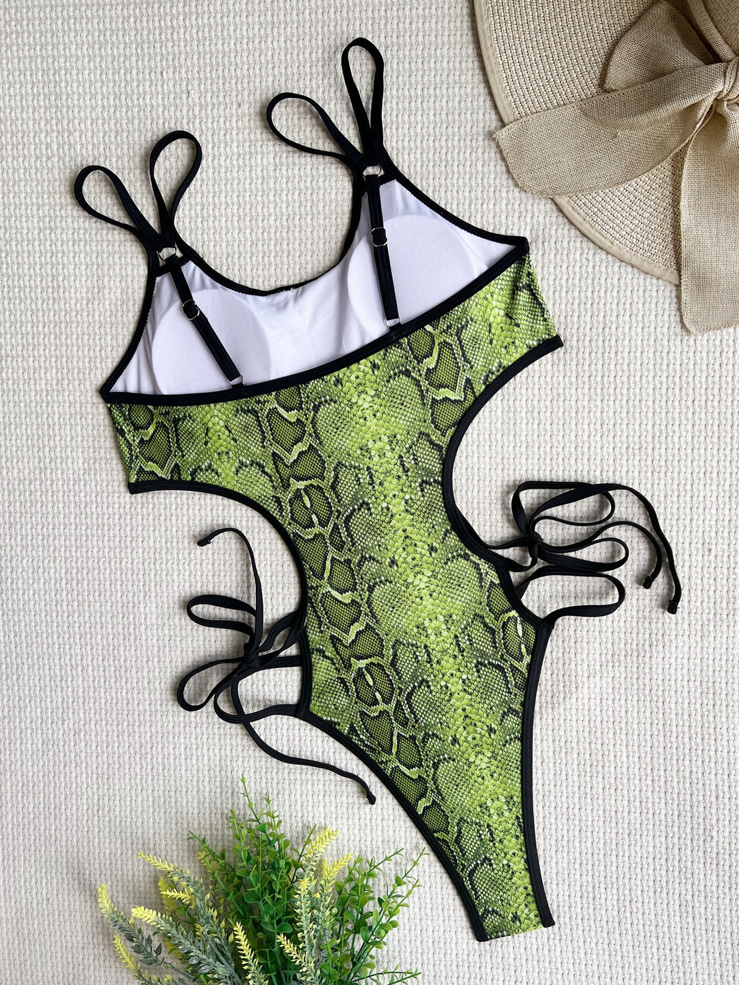 Damen Monokini mit aufregendem Schlangenprint und verstellbaren Kordeldetails Drune