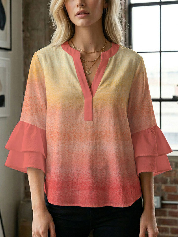 Damen Blusenshirt mit voluminösen Ärmeln und kreativem Druckdesign Drune