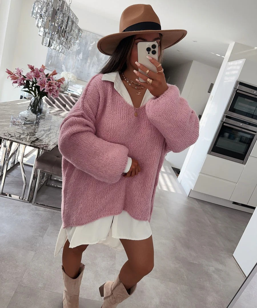Damen lässiger Oversized Pullover mit voluminösen Ärmeln und weicher Textur Drune