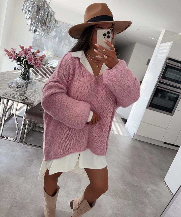 Damen lässiger Oversized Pullover mit voluminösen Ärmeln und weicher Textur Drune