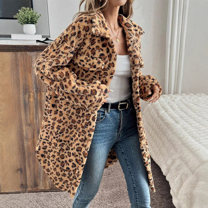 Damen kuschelige Leo-Print Jacke Drune