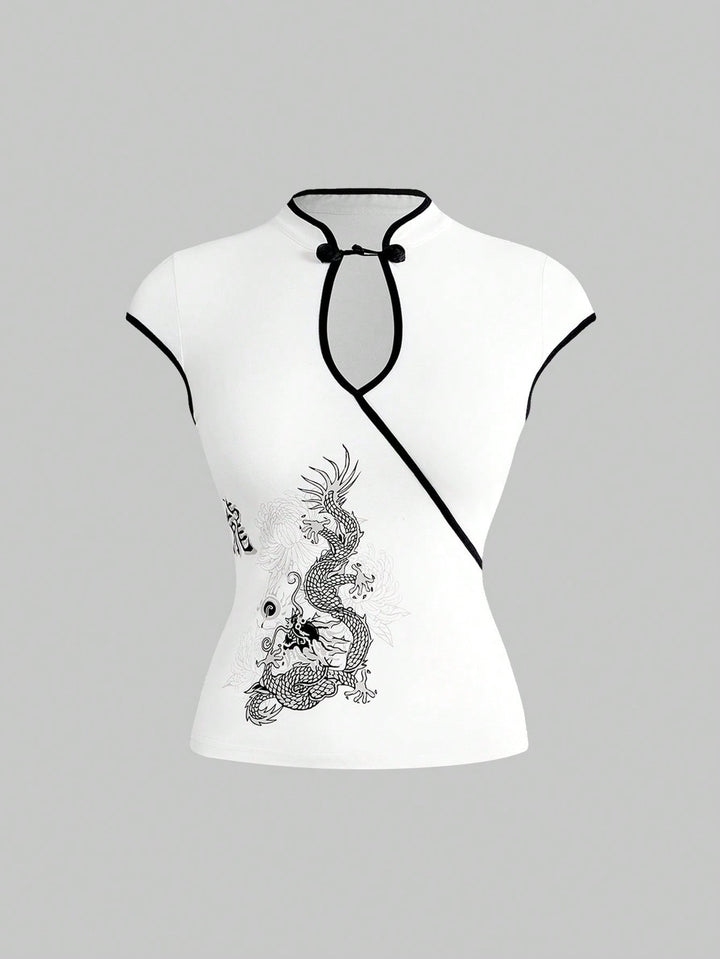 Damen Chinesische Seidenbluse mit kunstvollem Drachenmotiv Drune