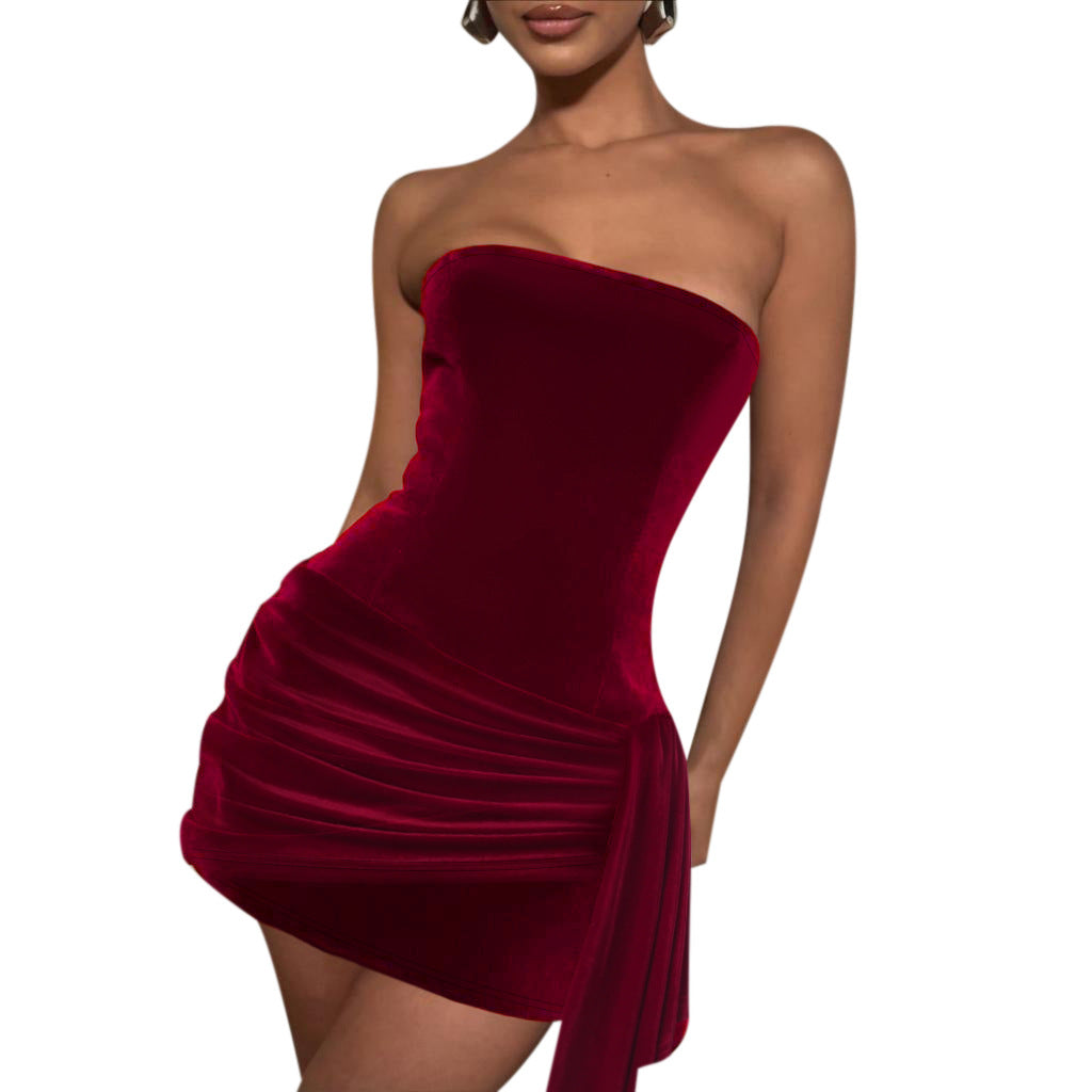 Damen verführerisches Bustier-Kleid mit asymmetrischem Rüschensaum Drune