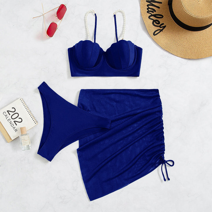 Damen Bandeau-Bikini mit eleganten Perlen-Trägern Drune