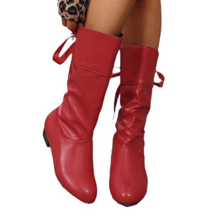 Damen nan schafthöhe Stiefel mit Raffung, rückseitiger Schnürung und niedrigem Blockabsatz Drune