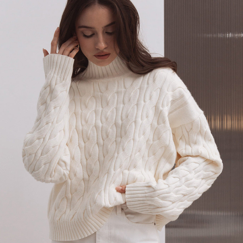 Damen Strickpullover mit hohem Kragen und strukturiertem Muster Drune