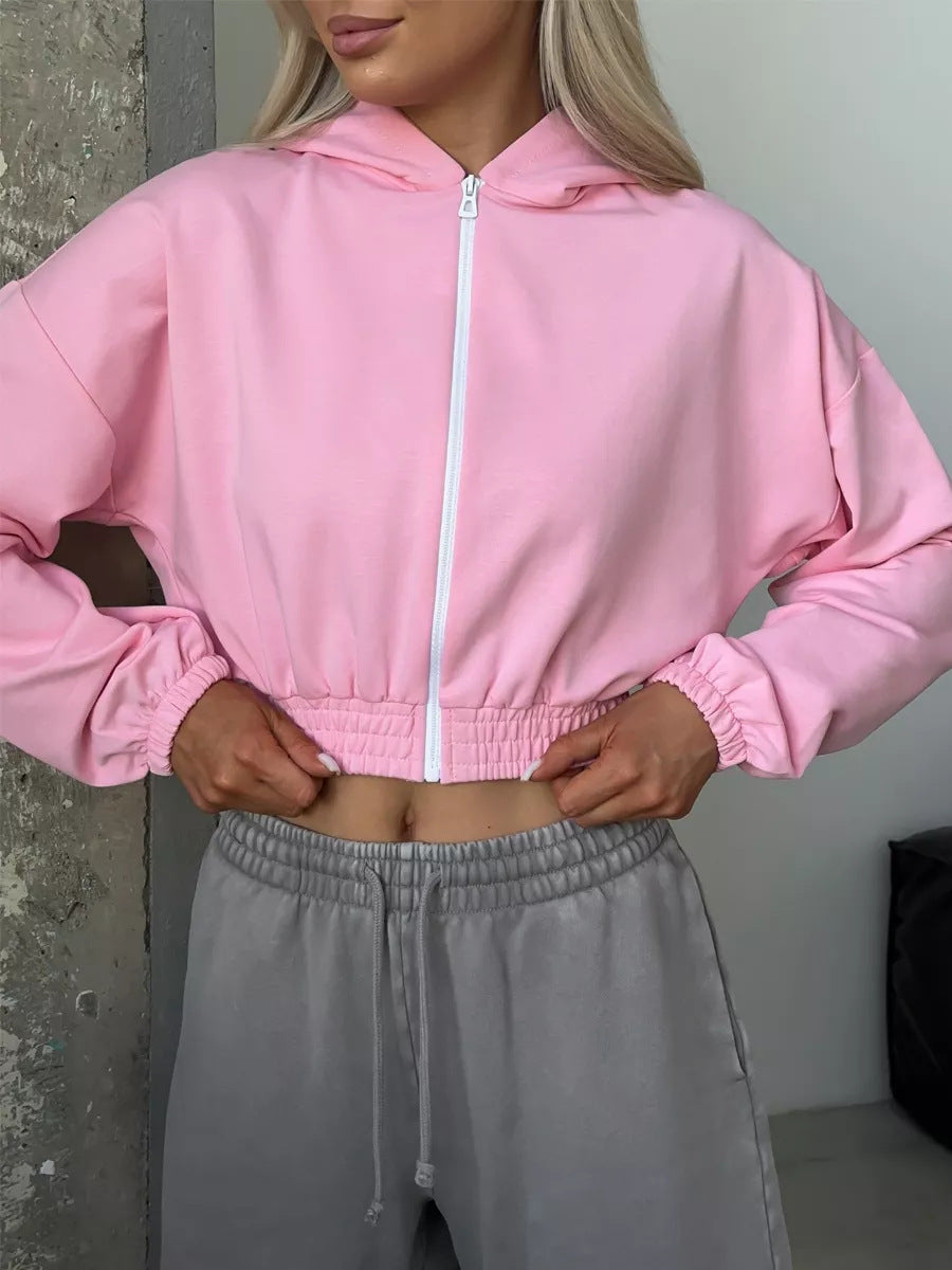 Damen cropped Kapuzenjacke mit elastischem Bund und lässigem Schnitt Drune