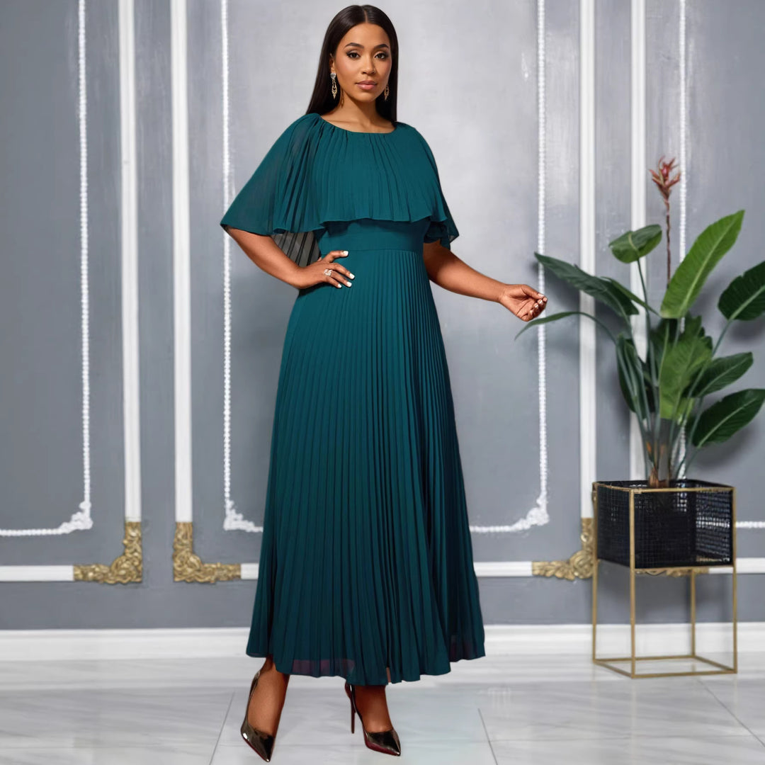 Damen Elegantes Plissee-Maxi-Kleid mit fließenden Ärmeln Drune