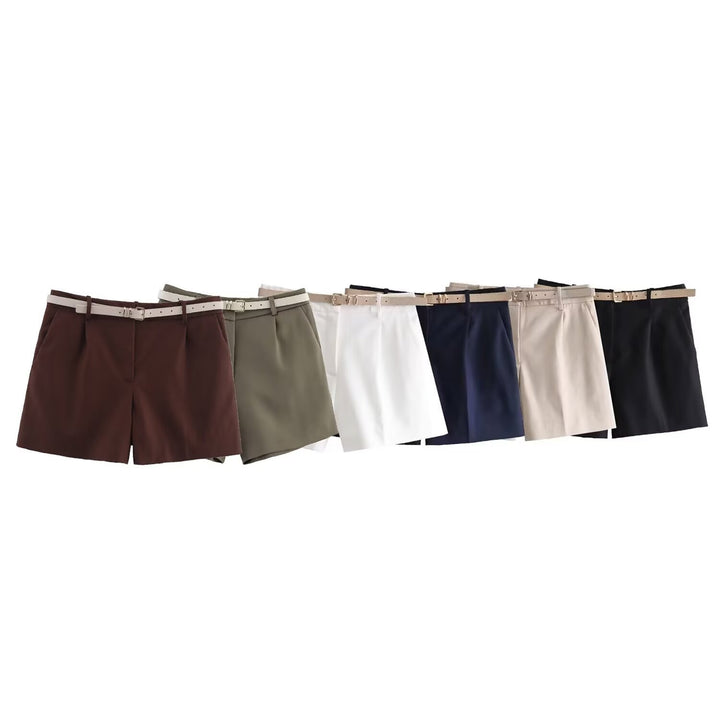 Damen elegante Shorts mit praktischem Gürtel Drune