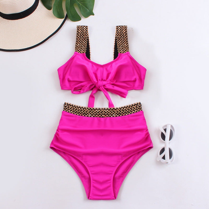 Damen Hochtailliertes Bikini-Set mit modischem Knoten-Design und eleganten Trägern Drune