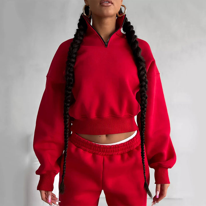 Damen Sportliches Sweatshirt mit hohem Kragen und bequemen Jogginghosen Drune