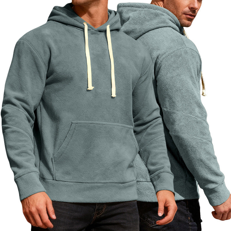 Herren nan samtweicher Kapuzenpullover mit Nahtdetails, Kängurutasche und Kontrastkordel Drune