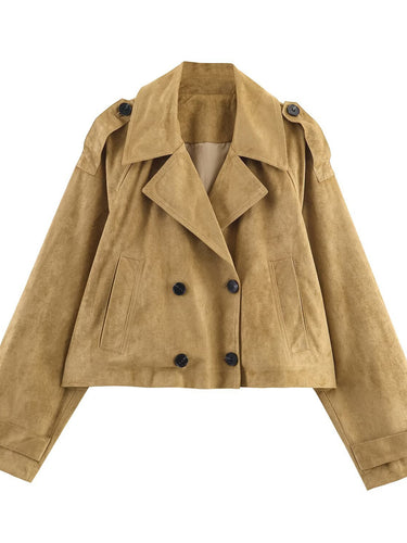 Damen Modische Cropped Trenchjacke mit doppelter Knopfleiste und praktischen Taschen Drune