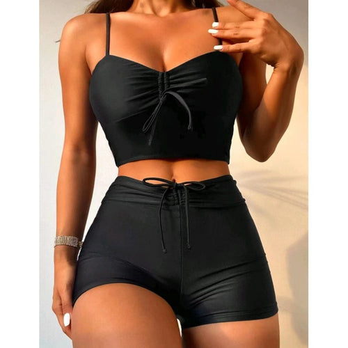 Damen Sportliches Crop-Top mit hoher Taille und verstellbarem Bund Drune