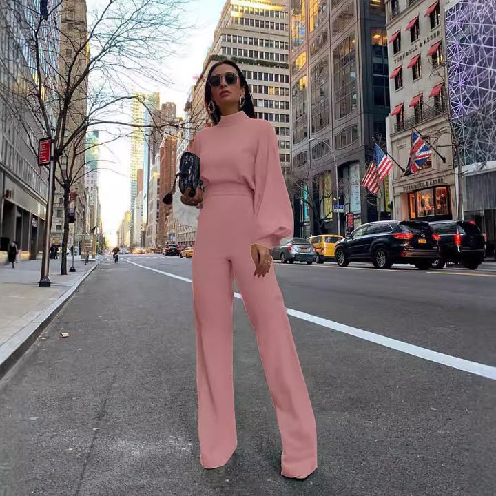 Damen Eleganter Jumpsuit mit weiten Ärmeln und hohem Kragen Drune