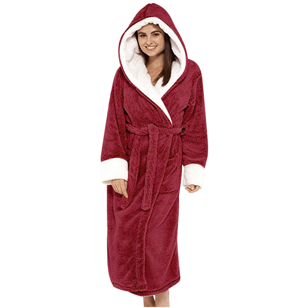 Damen Kuscheliger Fleece-Morgenmantel mit Kapuze und Gürtel Drune