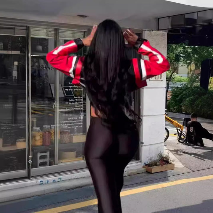 Damen cropped Kunstlederjacke im auffälligen Design Drune
