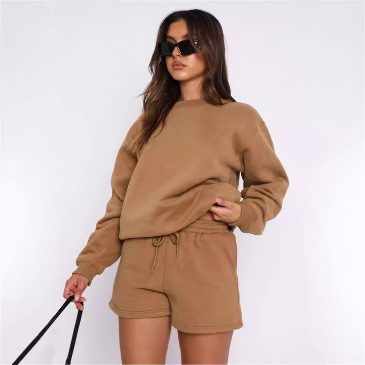 Damen gemütliches Sweatshirt-Set mit Shorts Drune