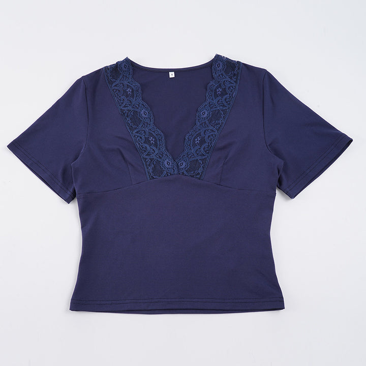 Damen Elegantes V-Ausschnitt Shirt mit Spitze Drune