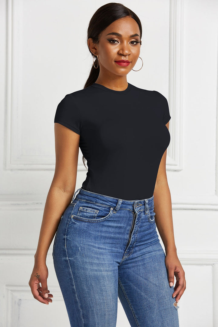 Damen figurbetonter Kurzarm-Bodysuit Drune