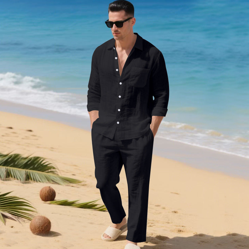 Herren leichtes Leinen-Outfit mit stilvollem Hemd und eleganter Hose Drune