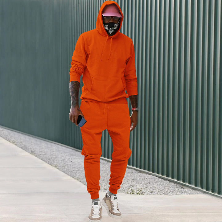 Herren nan lässiges Hoodie- und Jogging-Set aus French Terry mit Kängurutasche, gerippten Bündchen und elastischem Tunnelzugbund Drune