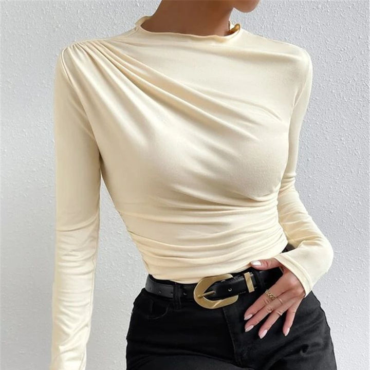 Damen nan tailliertes Langarmshirt mit seitlicher Raffung und weiter Schulterpartie Drune