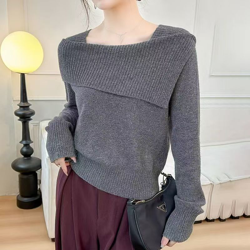 Damen modischer Pullover mit asymmetrischem Ausschnitt Drune