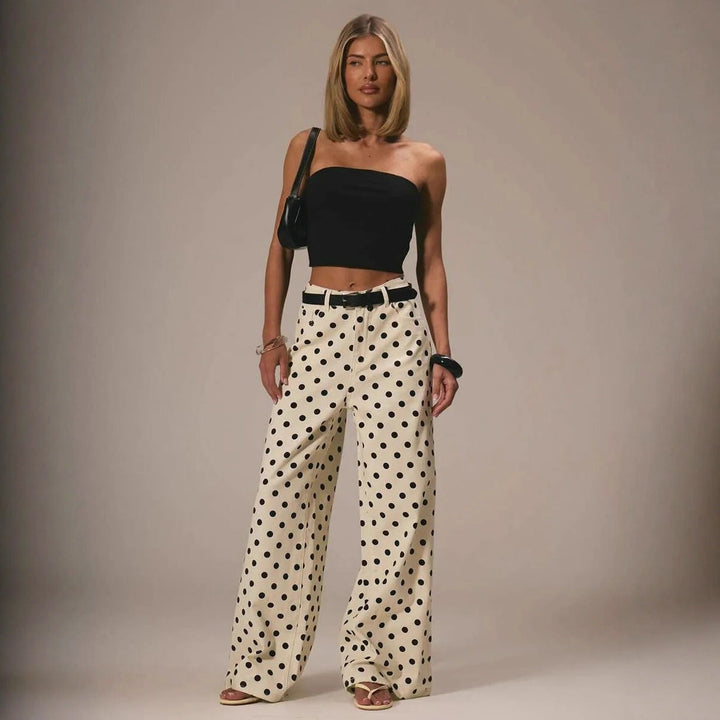 Damen Weite Stoffhose mit Polka-Dot Muster