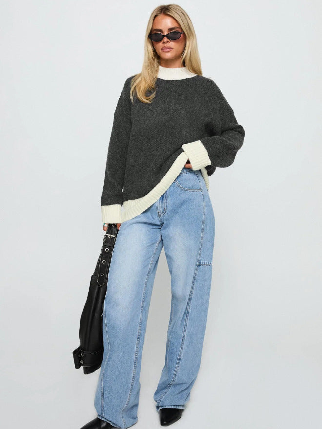 Damen Oversized Strickpullover mit hochabschließendem Kragen Drune