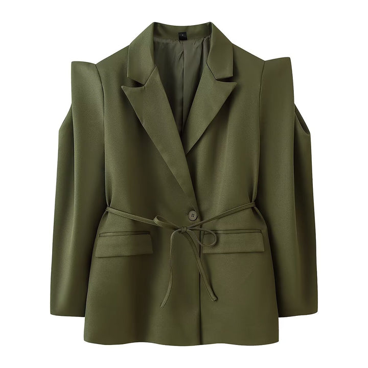 Damen nan taillierter Blazer mit Bindegürtel, Reverskragen und Schulterpolstern Drune