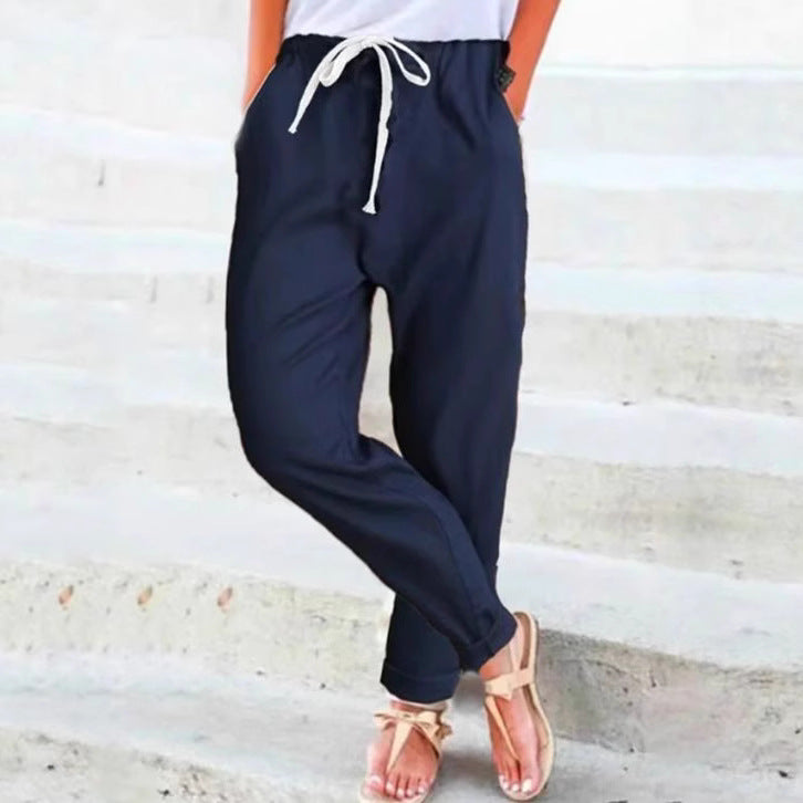 Damen nan lässige Relaxhose mit elastischem Bund, Kordelzug, Eingrifftaschen und umgeschlagenem Saum Drune