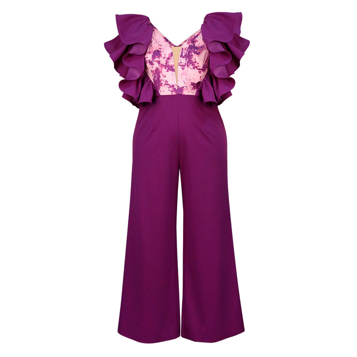 Damen eleganter Jumpsuit mit voluminösen Rüschendetails Drune