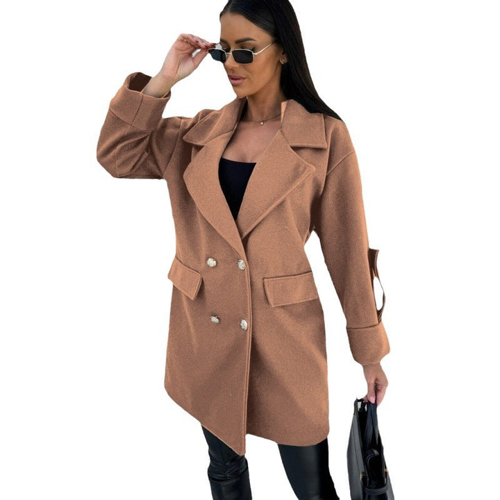 Damen modischer Oversized-Baumwollblazer mit doppelter Knopfleiste und praktischen Taschen Drune