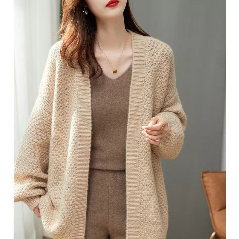 Damen lässiger Strickcardigan mit oversized Schnitt und besonderen Texturen Drune