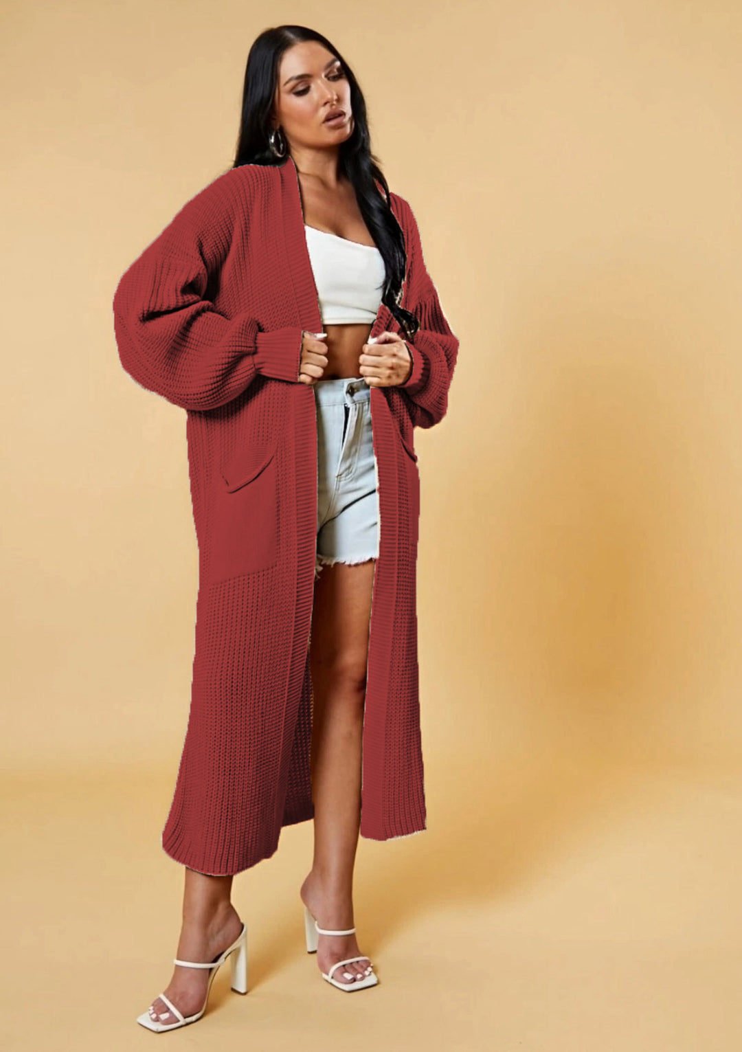 Damen Langstrick-Cardigan mit offenem Design und praktischen Taschen Drune
