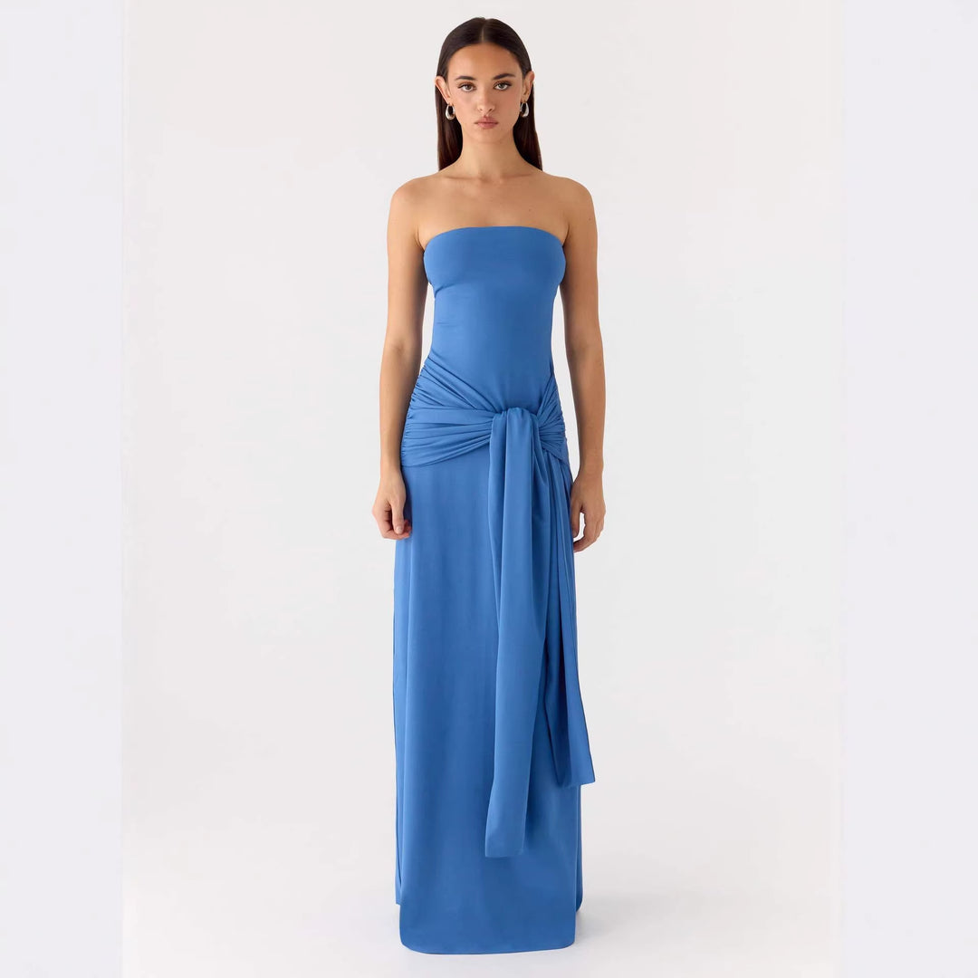 Damen Strapless Maxikleid mit elegantem Wickeldetail Drune