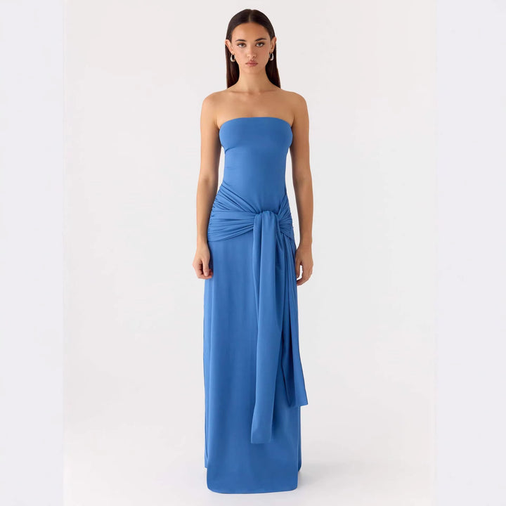 Damen Strapless Maxikleid mit elegantem Wickeldetail Drune